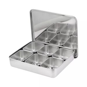 xarra - japanese mini container, stainless steel yakumi mise en place box, multi compartment set for food, herbs, seasoning and spices (6 compartment)