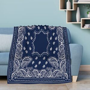 kamoxi navy blue bandana print blanket vintage flowers paisley floral throw blankets for men women fluffy fleece flannel soft cozy sofa chair bed couch blanket decor camping travel quilts 50"x40"