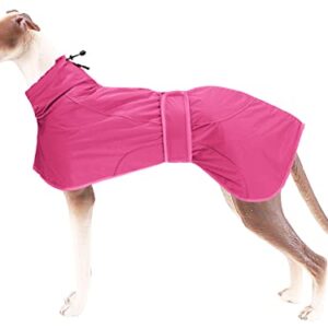 Greyhound Winter Coat, Whippet Coat with Padded Fleece Lining, Water Resistant Dog Jacket with Adjustable Bands and Reflective - Pink - XSmall