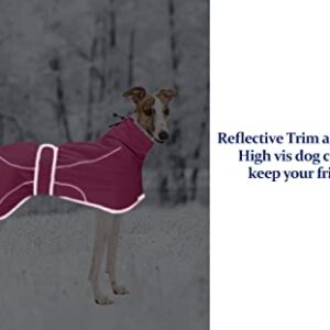 Greyhound Winter Coat, Whippet Coat with Padded Fleece Lining, Water Resistant Dog Jacket with Adjustable Bands and Reflective - Pink - XSmall