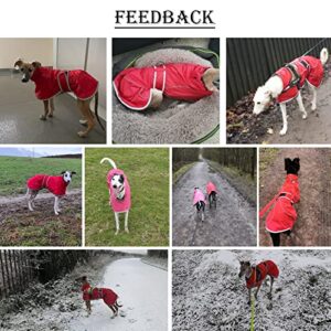 Greyhound Winter Coat, Whippet Coat with Padded Fleece Lining, Water Resistant Dog Jacket with Adjustable Bands and Reflective - Pink - XSmall