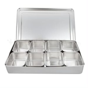 xarra - japanese mini container, stainless steel yakumi mise en place box, multi compartment set for food, herbs, seasoning and spices (8 compartment)