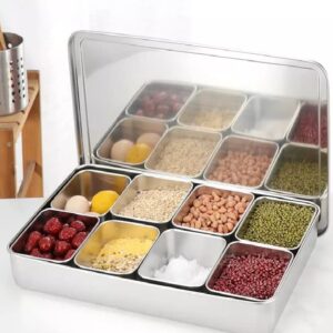 Xarra - Japanese Mini Container, Stainless Steel Yakumi Mise En Place Box, Multi Compartment Set For Food, Herbs, Seasoning and Spices (8 Compartment)