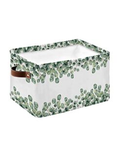 summer tropical green leaves filling storage baskets for organizing, watercolor plants fabric storage bins for shelf, collapsible cube bin with handles for closet（15''x11''x9.5''）