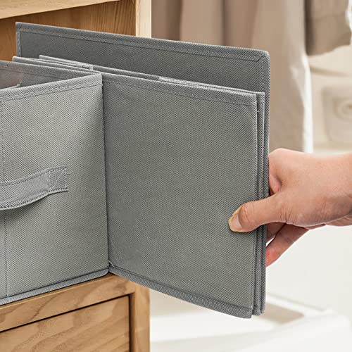 Large Wardrobe Clothes Organizer, 3 Pack 17 Grids Closet Organizers and Storage with Handles, Foldable Fabric Drawer Organizers Dividers for Clothing, Jeans, Sweater, Bras (14.2X9.8X7.9, Grey)