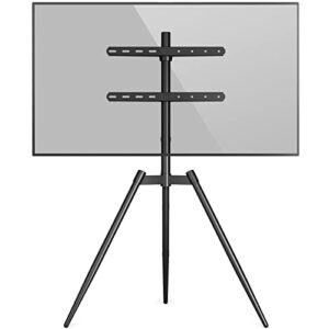 Rfiver Artistic Easel TV Tripod Stand for 32 to 65 Inch LCD LED Flat Curved Screens up to 77 lbs, 100° Swivel Minimalist TV Stand for Living Room Corner, Height Adjustable Floor TV Mount, Black