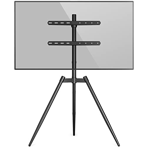 Rfiver Artistic Easel TV Tripod Stand for 32 to 65 Inch LCD LED Flat Curved Screens up to 77 lbs, 100° Swivel Minimalist TV Stand for Living Room Corner, Height Adjustable Floor TV Mount, Black