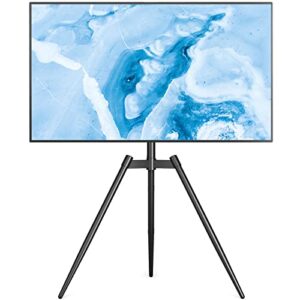 rfiver artistic easel tv tripod stand for 32 to 65 inch lcd led flat curved screens up to 77 lbs, 100° swivel minimalist tv stand for living room corner, height adjustable floor tv mount, black