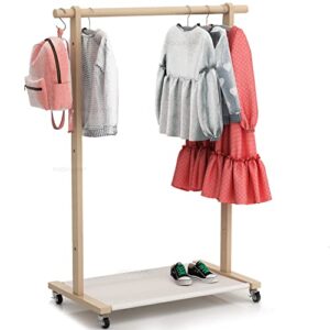 vogusland dress up rack with storage shelf, kids clothing rack with caster wheels, child garment rack for small space