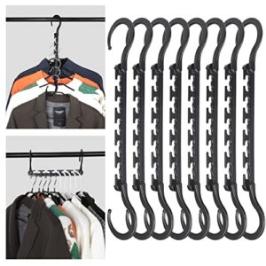 space saving hangers, 8 pack black heavy duty plastic closet hangers space saving, hanger organizer for closet organizers and storage, collapsible magic hangers space saver (black)