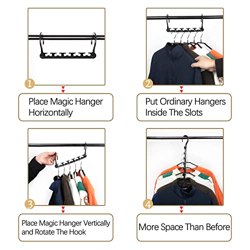 Space Saving Hangers, 8 Pack Black Heavy Duty Plastic Closet Hangers Space Saving, Hanger Organizer for Closet Organizers and Storage, Collapsible Magic Hangers Space Saver (Black)