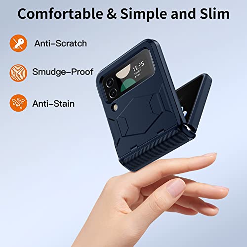 LEIAU for Samsung Z Flip 4 case z Flip 4 Case with Full Hinge Protection - Heavy Duty Armor Design Wireless Charging Cover Phone Case for Galaxy Z Flip 4 5G(PC+TPU) Blue