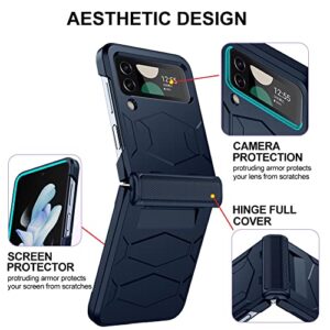 LEIAU for Samsung Z Flip 4 case z Flip 4 Case with Full Hinge Protection - Heavy Duty Armor Design Wireless Charging Cover Phone Case for Galaxy Z Flip 4 5G(PC+TPU) Blue