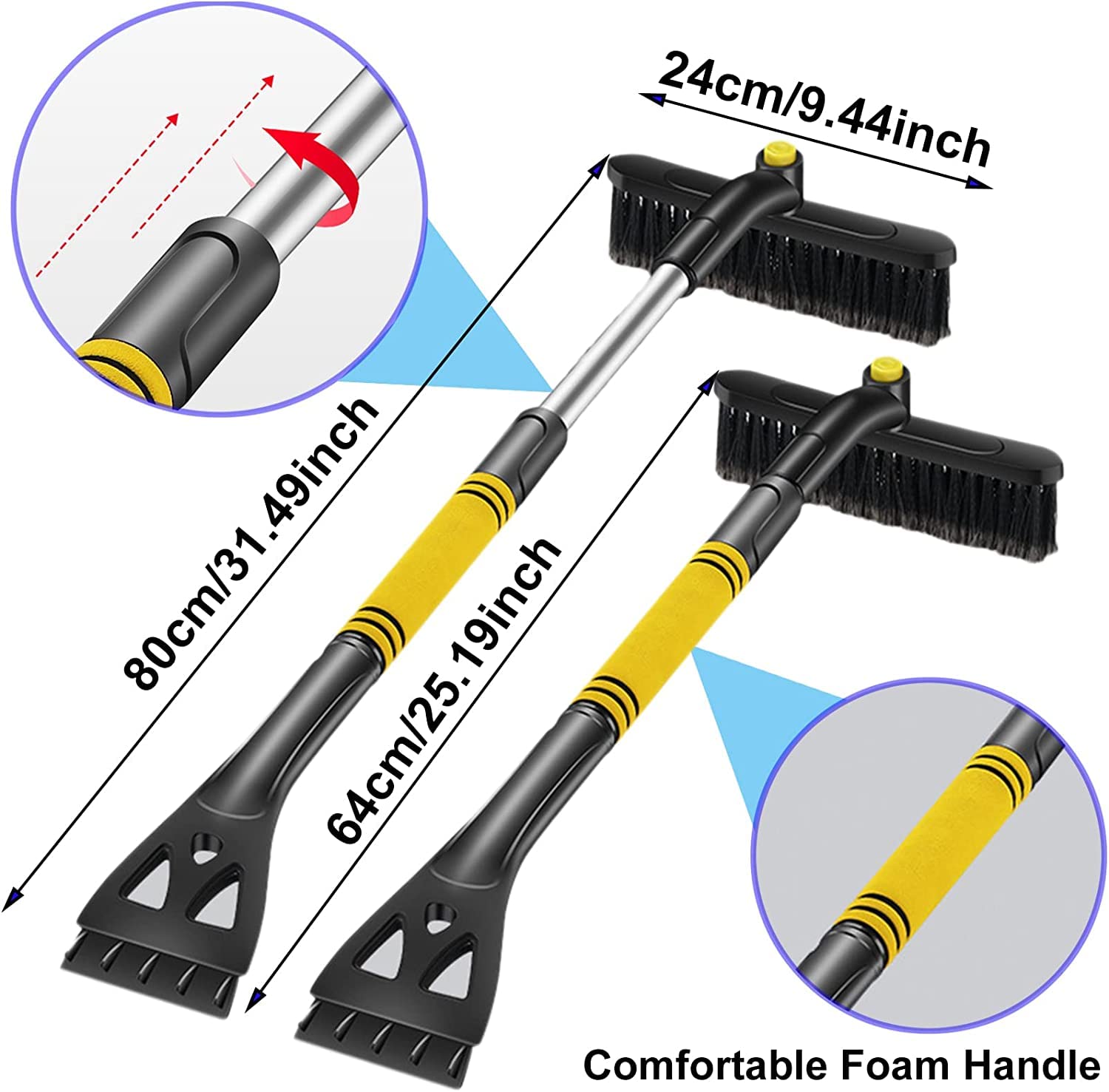 ALLTALE 2-in-1 Detachable Snow Brush and Ice Scraper, Heavy Duty ABS Scraper and Scratch Resistant PVC Brush for Cars, Trucks