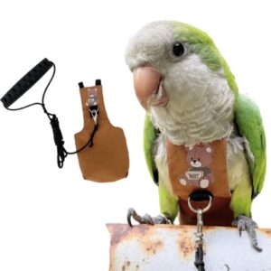 bird diaper harness flight suit clothes, parrot flight suit with leash for parrot, bird flying clothes with rope and handle for outdoor activities training (with leash,green-cheeked conure)