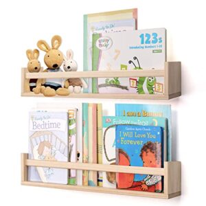 gneric floating shelves for wall, burlywood nursery book shelves, 23.6 inch kids bookshelf, wall shelves for living room bedroom decor,kitchen spice rack,bathroom storage rack(2 pack)