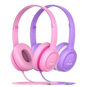 vinamass kids headphones, wired headphones with 85db volume limiting, 3.5mm jack adjustable on ear headphones for kids, boys, girls, study, school