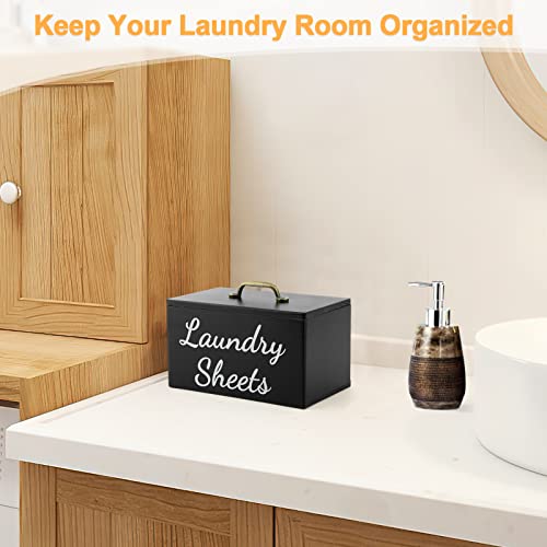 Welltop Dryer Sheet Holder, Dryer Sheet Dispenser with Lid for Laundry Room Organization, Farmhouse Laundry Dryer Sheets Holder for Laundry Decor, Wooden Fabric Softener Dispenser Laundry Container