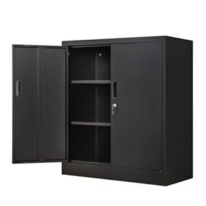 wanfu metal storage cabinet with locking doors and adjustable shelves, 36.2" h steel storage cabinet for garage, home, office, utility room-black