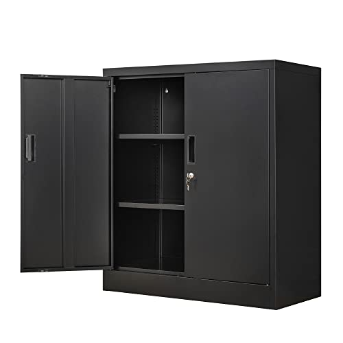 Wanfu Metal Storage Cabinet with Locking Doors and Adjustable Shelves, 36.2" H Steel Storage Cabinet for Garage, Home, Office, Utility Room-Black