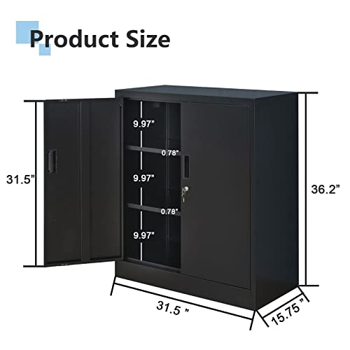 Wanfu Metal Storage Cabinet with Locking Doors and Adjustable Shelves, 36.2" H Steel Storage Cabinet for Garage, Home, Office, Utility Room-Black