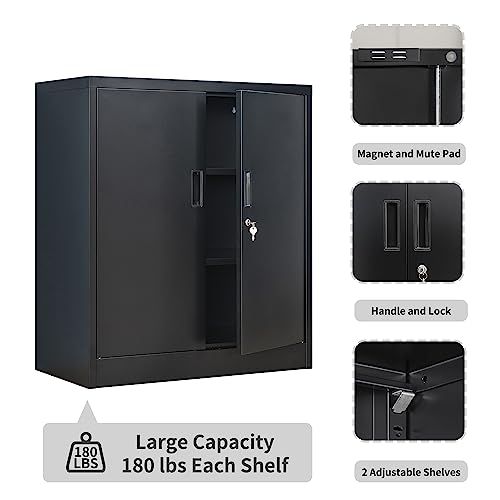 Wanfu Metal Storage Cabinet with Locking Doors and Adjustable Shelves, 36.2" H Steel Storage Cabinet for Garage, Home, Office, Utility Room-Black