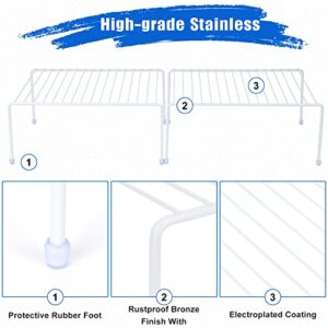 Kitchen Cabinet Storage Shelf Rack/Plastic Feet - (13.1 x 10.2 Inch) - Steel Metal - Rust Resistant Finish - Cups, Dishes, Cabinet & Pantry Organization (4, White)