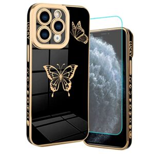 bitobe designed for iphone 11 pro case cute butterflies design for women girls,luxury plating edge bumper full camera lens protection cover with screen protector for iphone 11 pro 5.8“-black