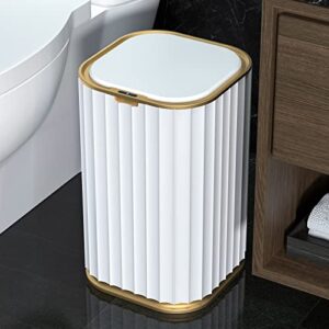 mopall 3.5 gallon automatic trash can,waterproof slim touchless bathroom garbage can with a lid(white with gold trim)