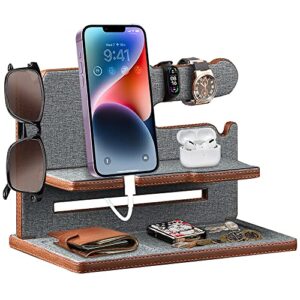 gifts for men,leather phone stand docking station,birthday gifts for him dad boyfriend husband guys,watch holder desk nightstand organizer for valentines father's day anniversary graduation from wife