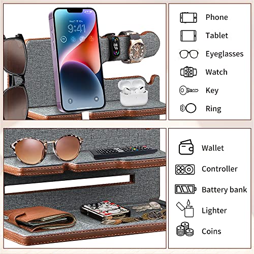 Gifts for Men,Leather Phone Stand Docking Station,Birthday Gifts for Him Dad Boyfriend Husband Guys,Watch Holder Desk Nightstand Organizer for Valentines Father's Day Anniversary Graduation from Wife