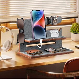 Gifts for Men,Leather Phone Stand Docking Station,Birthday Gifts for Him Dad Boyfriend Husband Guys,Watch Holder Desk Nightstand Organizer for Valentines Father's Day Anniversary Graduation from Wife