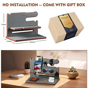 Gifts for Men,Leather Phone Stand Docking Station,Birthday Gifts for Him Dad Boyfriend Husband Guys,Watch Holder Desk Nightstand Organizer for Valentines Father's Day Anniversary Graduation from Wife