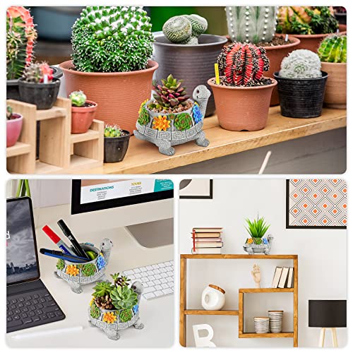 LESES Turtle Succulent Pot Planters for Indoor Plants with Drainage Hole, Flower Garden Cute Pots for Plants, Succulent, Cactus Home Office Desk Garden Decor Plant Lovers Gifts for Woman