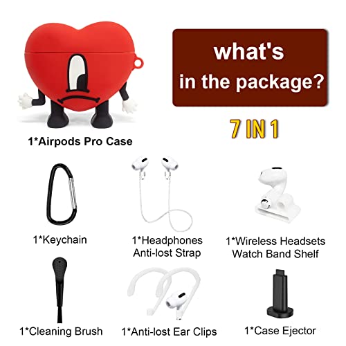 [7in1] Un Verano Sin Ti Airpod Pro 2/1 Case, Bad Funny Bunny 3D Protective Cover Gifts for Teens Women Men with Keychain