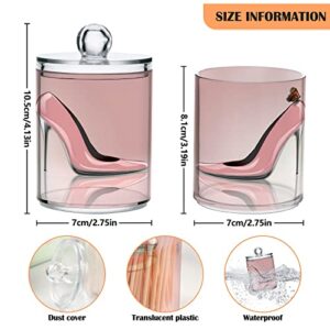 ALAZA 2pcs Pink High Heel Shoes Butterfly Qtip Holder Dispenser 14 oz Bathroom Storage Clear Apothecary Jars Containers Cotton Ball,Cotton Rounds,Floss Picks, Hair Clips, Food