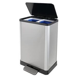 wichemi 30l dual trash can, 2 x 4 gal (2 x 15l) stainless steel kitchen garbage can, step-on classified recycle garbage bin with soft-close lid & removable inner buckets, fingerprint-proof, airtight