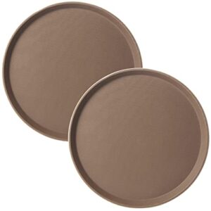 curta 2-pack restaurant grade non-slip tray, nsf, 16 inch, plastic rubber lined anti-skid round serving tray, brown