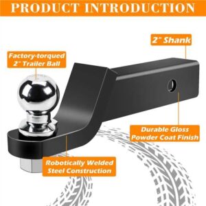 Trailer Hitch Ball Mount with 2 Inch Ball & Hitch Pin Clip, Solid Steel Tow Ball Hitch Fits 2 in Receiver, 6000 lbs, 2" Drop