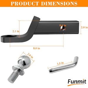 Trailer Hitch Ball Mount with 2 Inch Ball & Hitch Pin Clip, Solid Steel Tow Ball Hitch Fits 2 in Receiver, 6000 lbs, 2" Drop