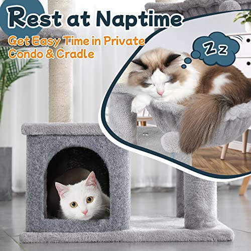 rabbitgoo Cat Tree for Indoor Cats, 33" Cat Tower Condo with Scratching Posts for Kittens, Small Cat Climbing Stable Stand with Toys & Plush Perch for Feline Play Rest, Multi-Level Pet Activity Center