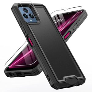 lekevo for revvl 6 5g / revvl 6x 5g phone case, with screen protector & camera lens cover, heavy duty dual layer phone case, military grade drop proof rugged protective shell (black)