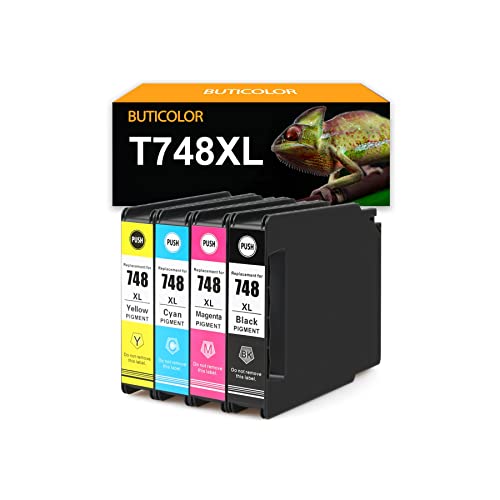 buticolor Remanufactured T748XL Ink Cartridge T748XL120 T748XL220 T748XL320 T748XL420 Replacement for Epson 748XL 748 T748 T748XL to use with Workforce Pro WF-6090 WF-6530 WF-6590 WF-8090 WF-8590