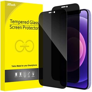 jetech privacy full coverage screen protector for iphone 12/12 pro 6.1-inch, anti-spy tempered glass film, edge to edge protection case-friendly, 2-pack