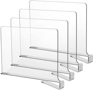 likeu acrylic shelf dividers for closets,4 pcs wood shelf dividers,clear shelf separators,perfect for clothes organizer and bedroom kitchen cabinets shelf storage and organization