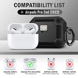 Maxjoy for Airpods Pro 2nd Generation Case Cover 2022,Secure Lock Clip Full Body Rugged Hard Shell Protective Case Cover with Keychain,AirPod pro 2 for Men and Women Case,Front LED Visible(Black)