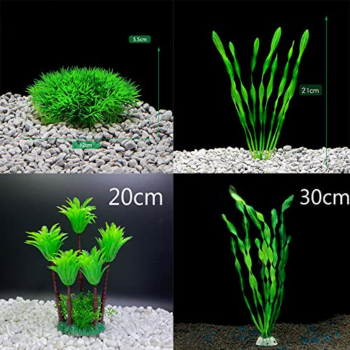 Smoothedo-Pets Aquarium Plants Fish Tank Decorations Plastic Artificial Plant Goldfish Waterscape Fish Hides Classic Aquatic Plants (Green Set)