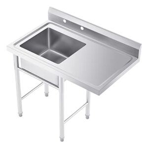 wilprep commercial stainless steel utility sink, single compartment kitchen sink with storage sink strainer and splash guard, portable sink with work table & adjustable feet, 39" w x 24" d