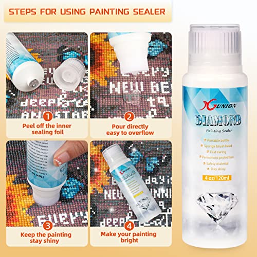 Xgunion Diamond Painting Sealer Diamond Painting Glue Sealer Permanent Hold & Shine Effect Diamond Painting Accessories Glue for 5D Diamond Painting, Jigsaw Puzzles and DIY Craft (4 OZ)