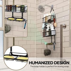 Shower Caddy Over Shower Head, 3 Tier Shower Hanging Organizer Shelf Rustproof, shower racks for inside shower, Shampoo Holder Bathroom Shelf With Soap Holder, Hooks and Bamboo Board, For Bath, Black